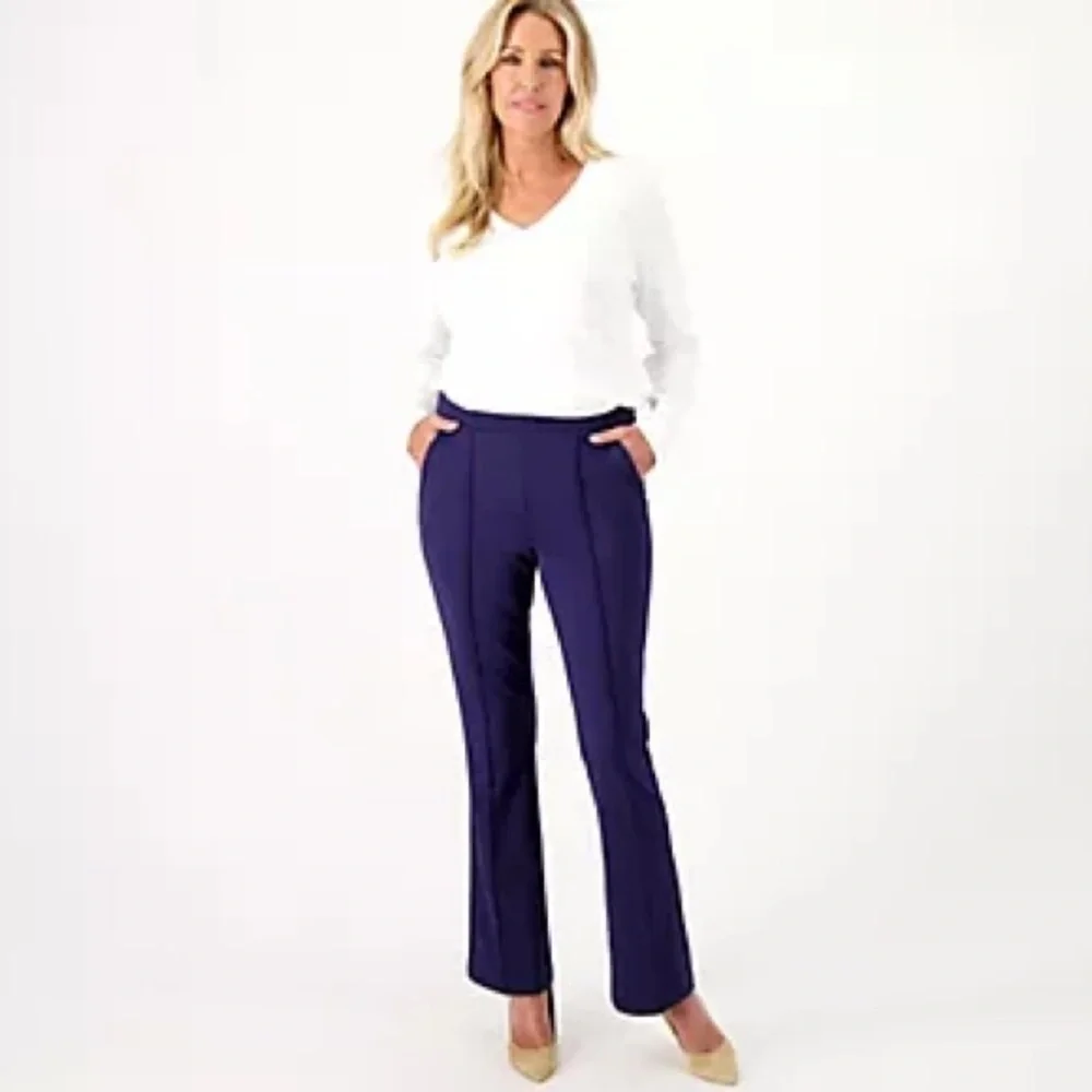 Elements by Isaac Mizrahi Live! 24/7 Stretch Knit Pintuck Pants Comfort Workwear